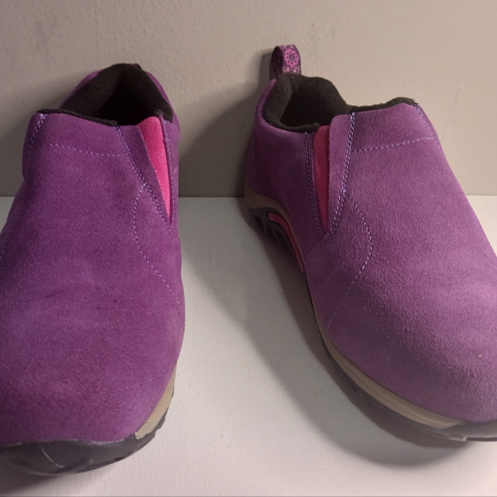 Kids Merrill Jungle Moc Frosty purple waterproof slip-on shoes, size 5.5,